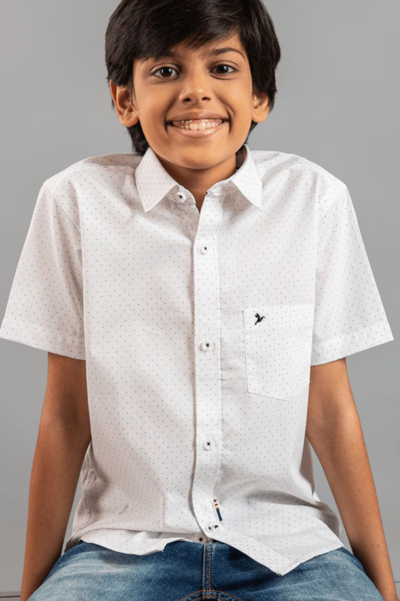 KIDS - White Dotted Print Half-Stain Proof Shirt