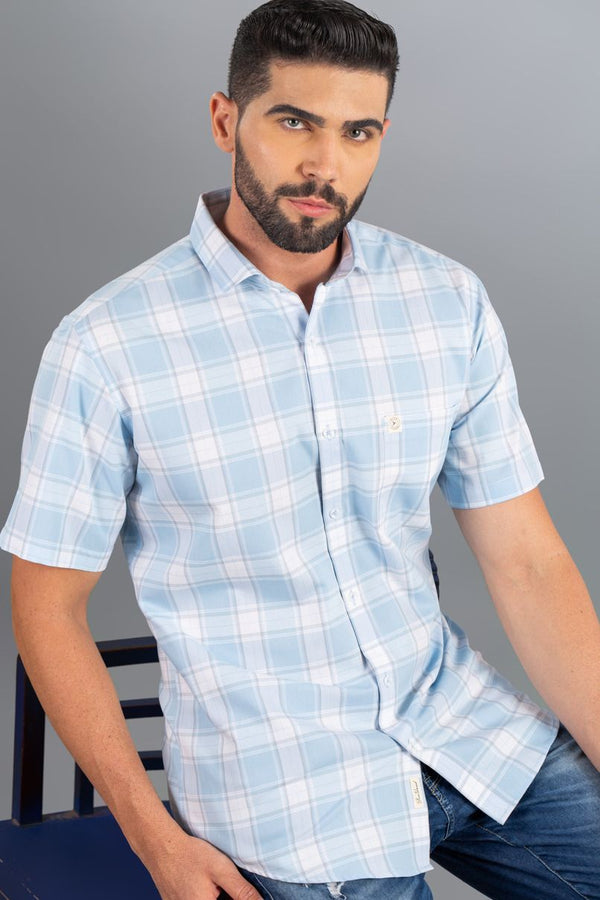 Cool Blue Checks - Half Sleeve - Stain Proof