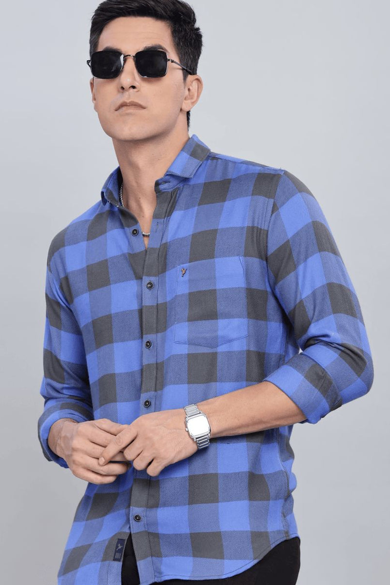 Cobalt Blue & Grey Checks - Full-Stain Proof