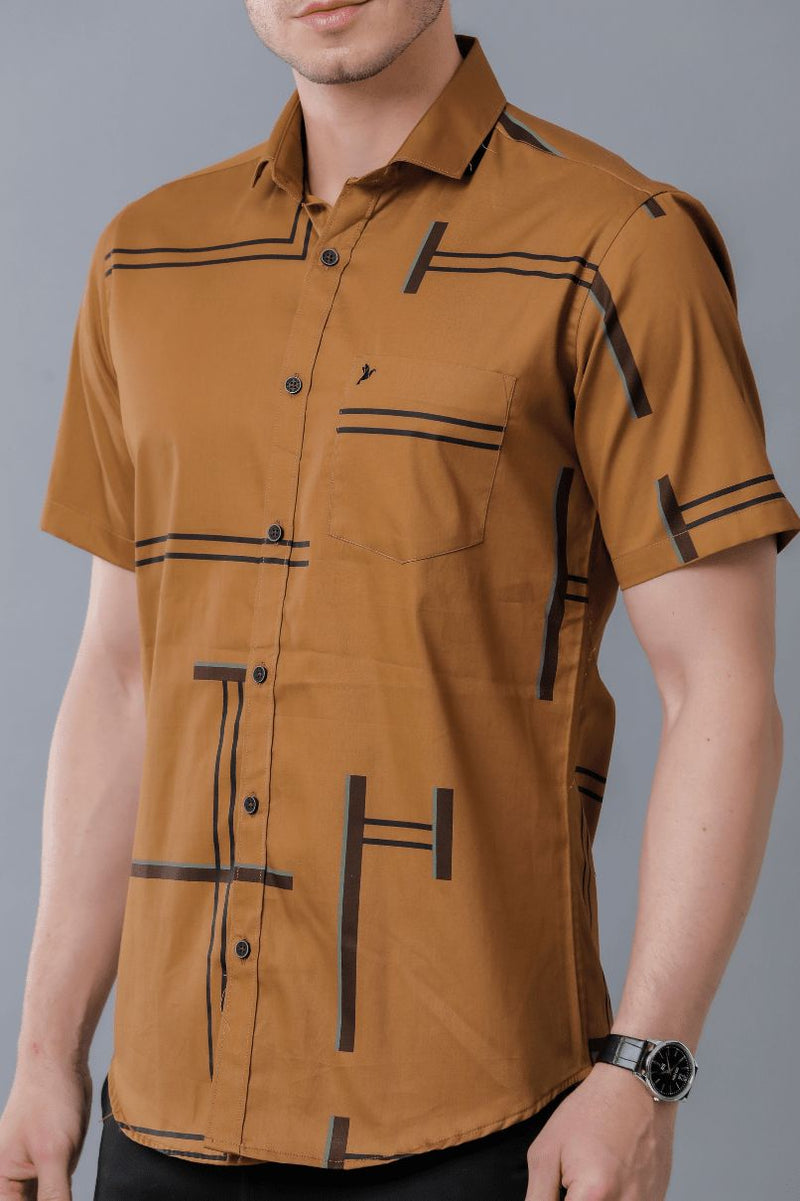 Golden Brown Print - Half Sleeve - Stain Proof