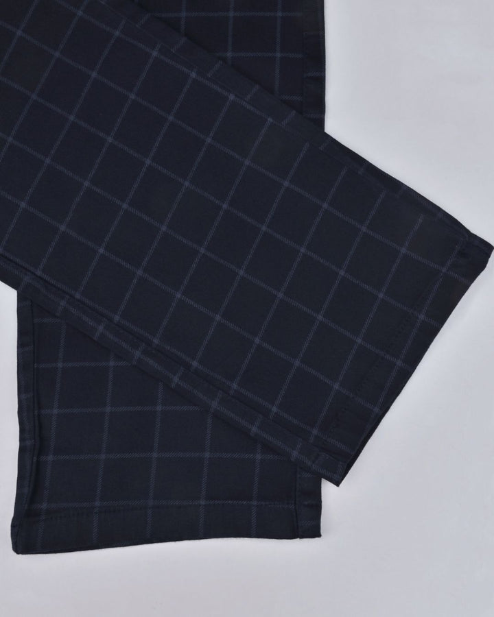 Navy Checks - 2 way stretch - COTTON PANT
