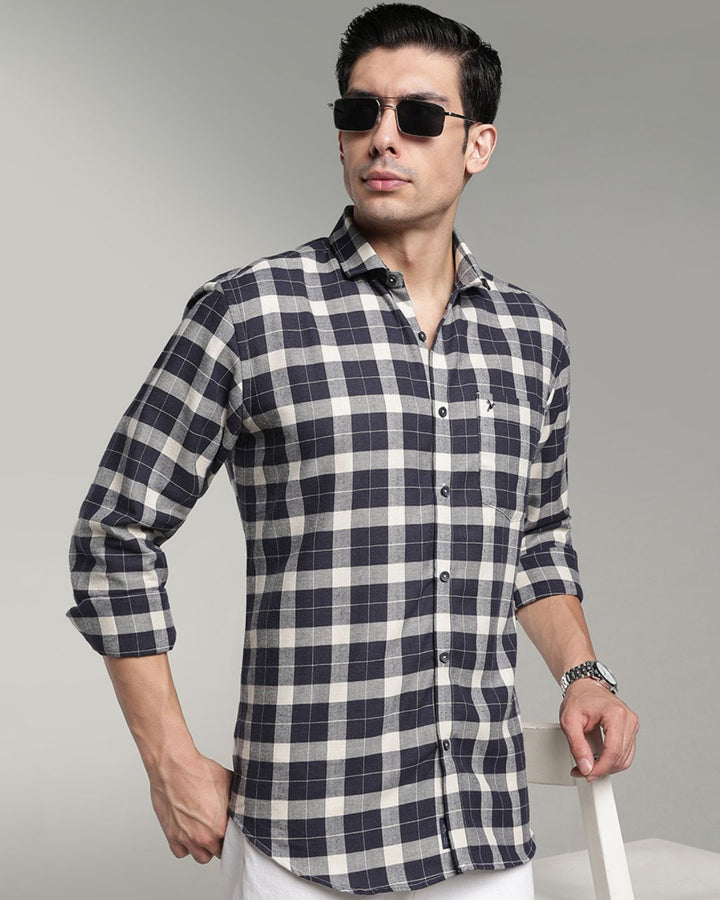 Navy & Cream Box Checks - Full-Stain Proof
