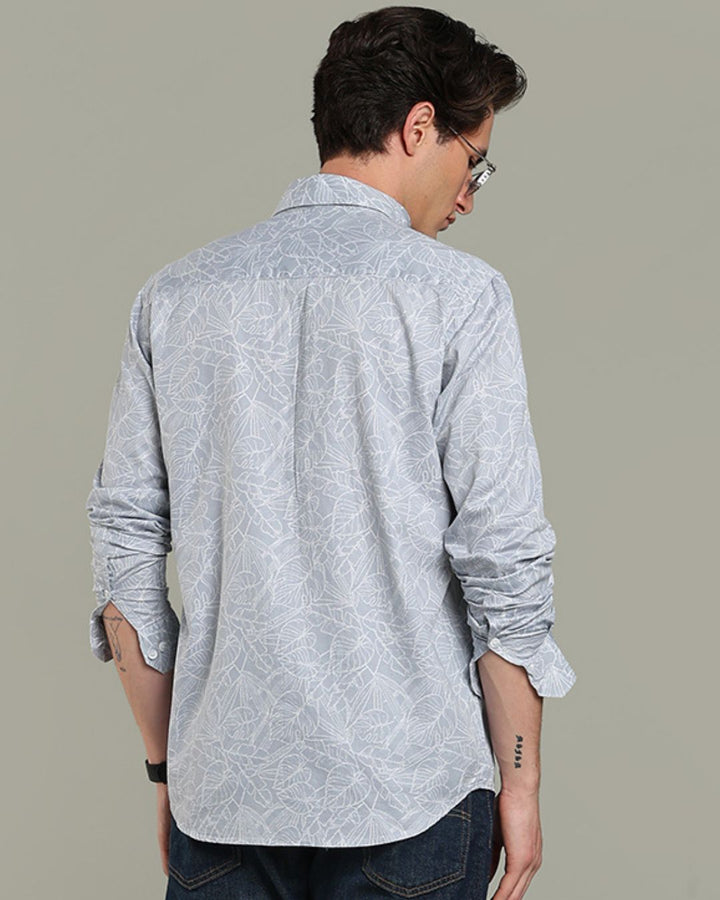 Grey Leafy Print-Full-Stain Proof