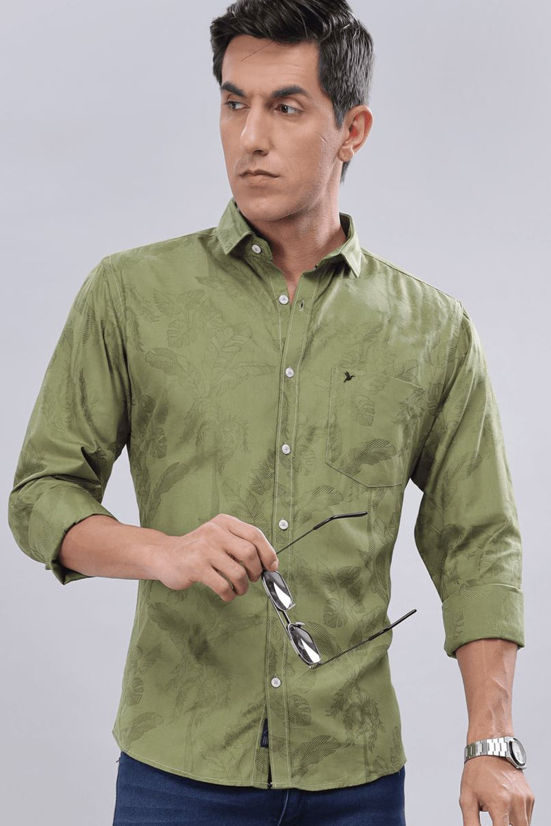 Moss Green Leafy Print -Full-Stain Proof