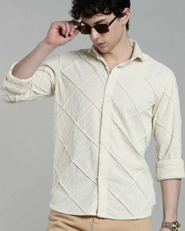 Cream Thread Checks - Full-Corduroy Shirt