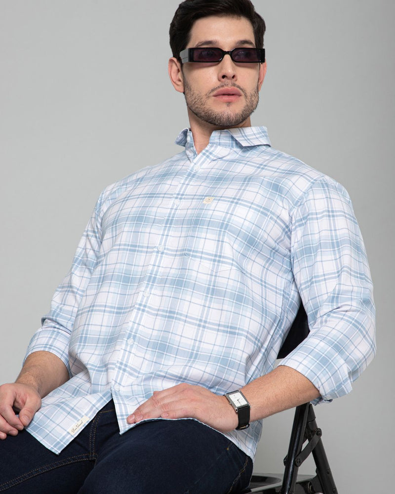 White & Bluish Grey Checks - Full-Stain Proof