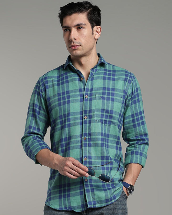 Teal Green & Navy Checks -Full-Stain Proof
