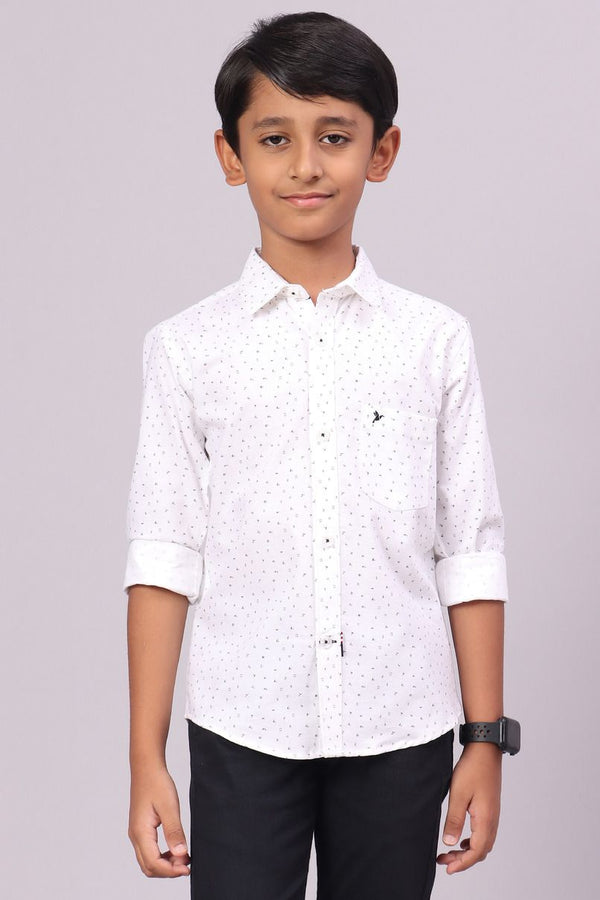 KIDS - White Mini Print-Full-Stain Proof Shirt