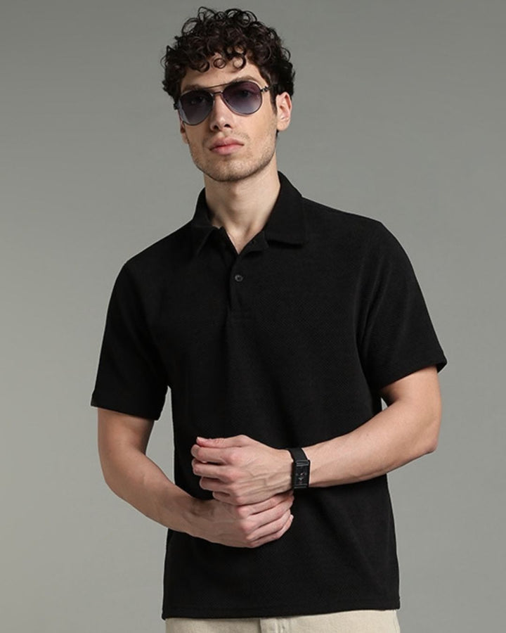 Black Pop Textured - Polo Tshirt