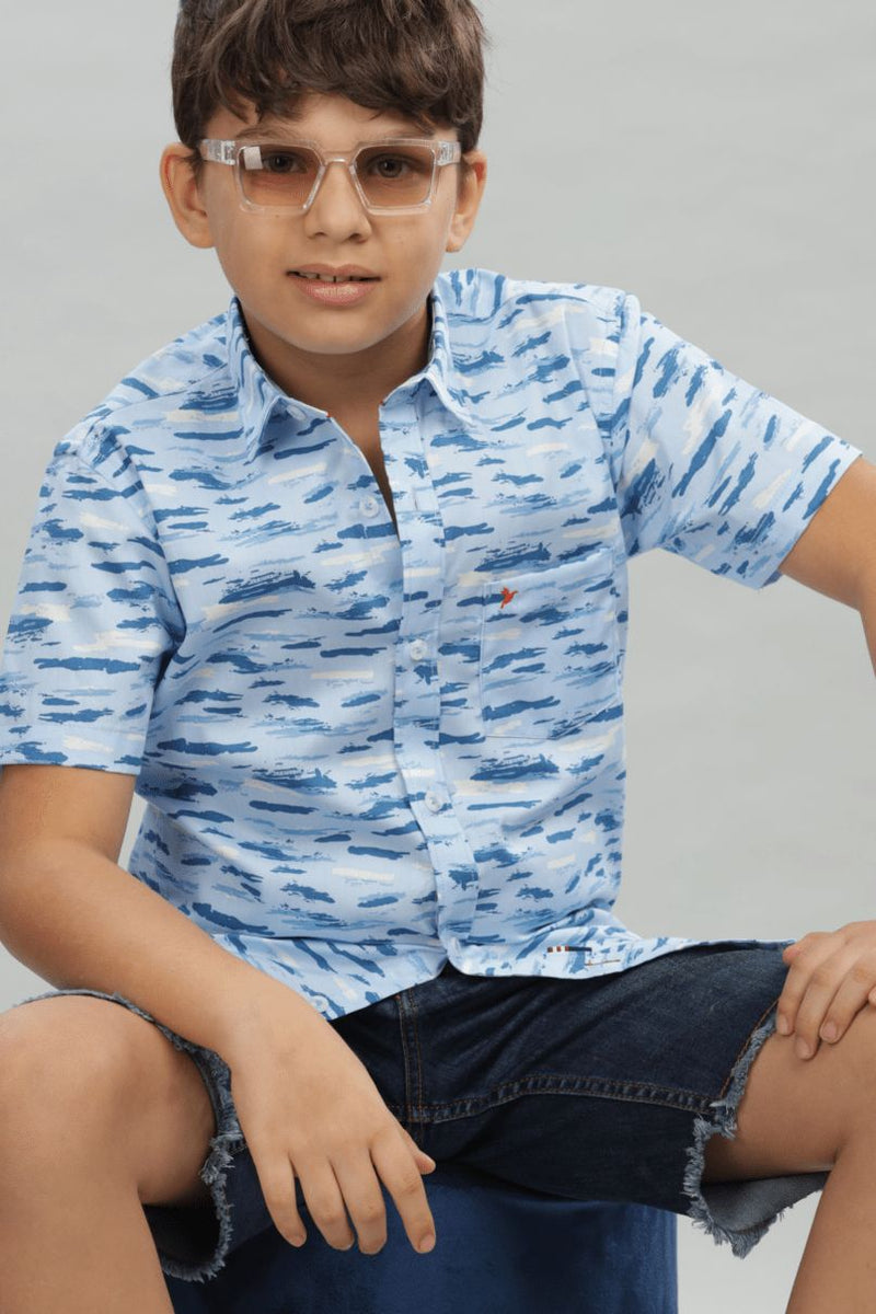 KIDS - Blue Cloudy Print - Half-Stain Proof Shirt