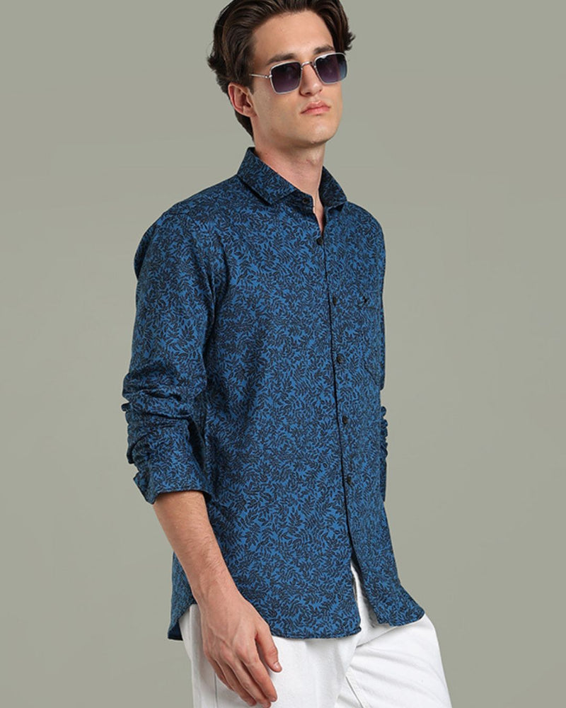 Blue Leaf Print -Full-Stain Proof