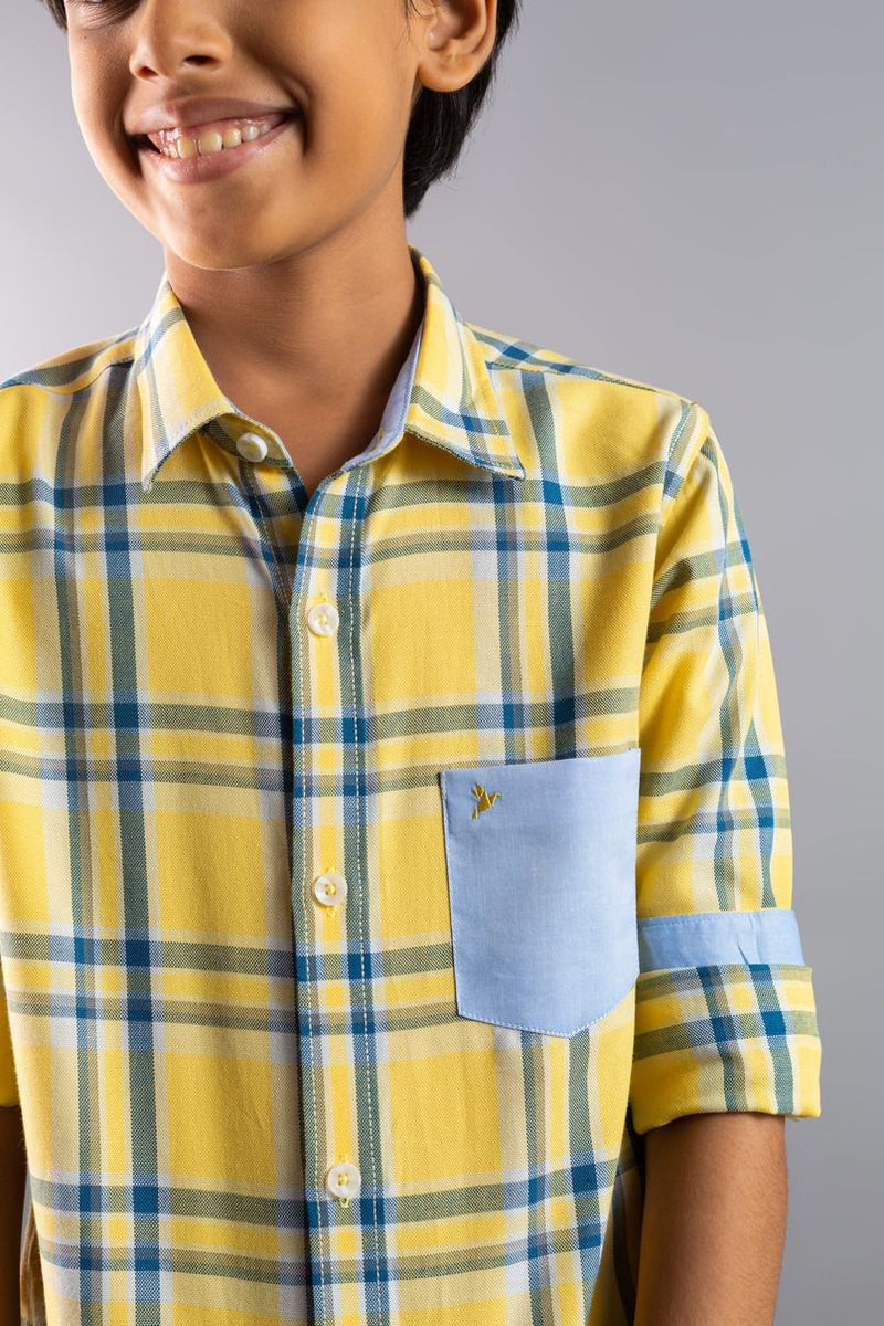 KIDS - Bright Yellow Checks-Stain Proof Shirt