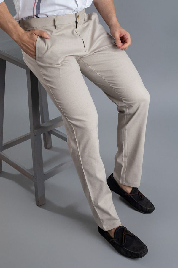Beige Printed - 2 way stretch - COTTON PANT