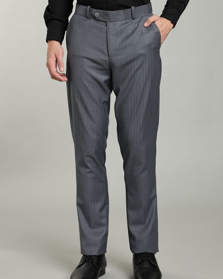 Dark Ash Grey Mini Stripes - Wrinkle free Formal Pant