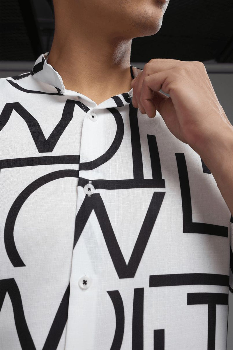 Black & White Alphabet Printed Shirt -Full- Wrinkle Free