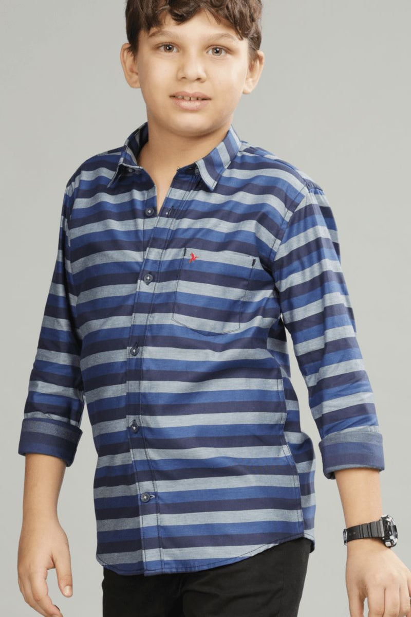 KIDS - Navy & Grey Horizontal Stripes -Stain Proof Shirt