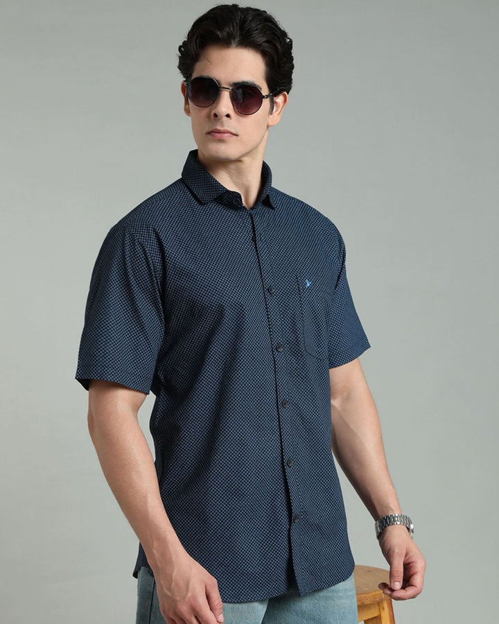 Navy Hex Print -Half-Stain Proof