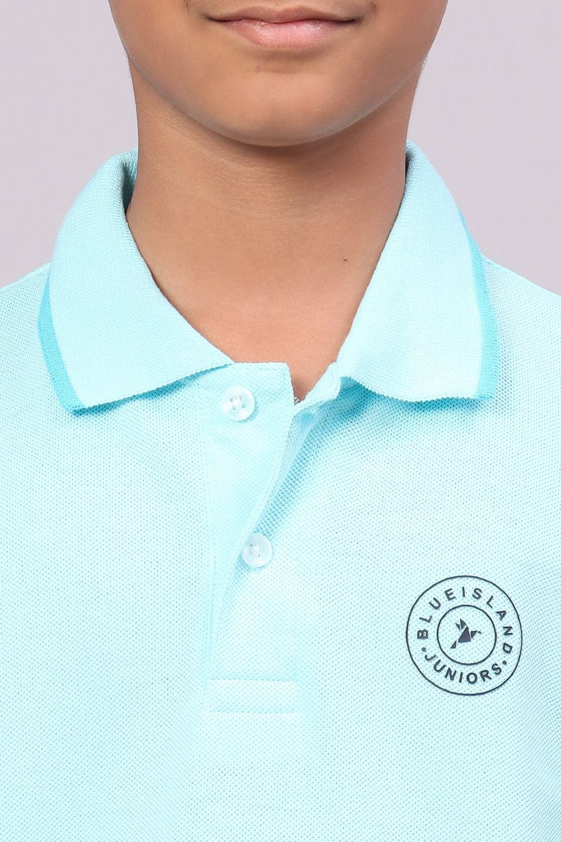 KIDS - Aqua Blue Solid Tshirt - Stain Proof