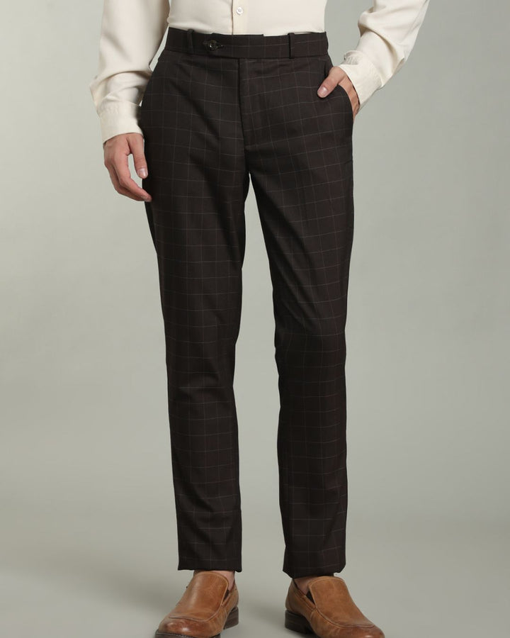 Choco Brown Box Checks - Wrinkle free Formal Pant