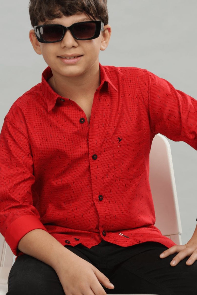 KIDS - Red Dotted Print -Stain Proof Shirt