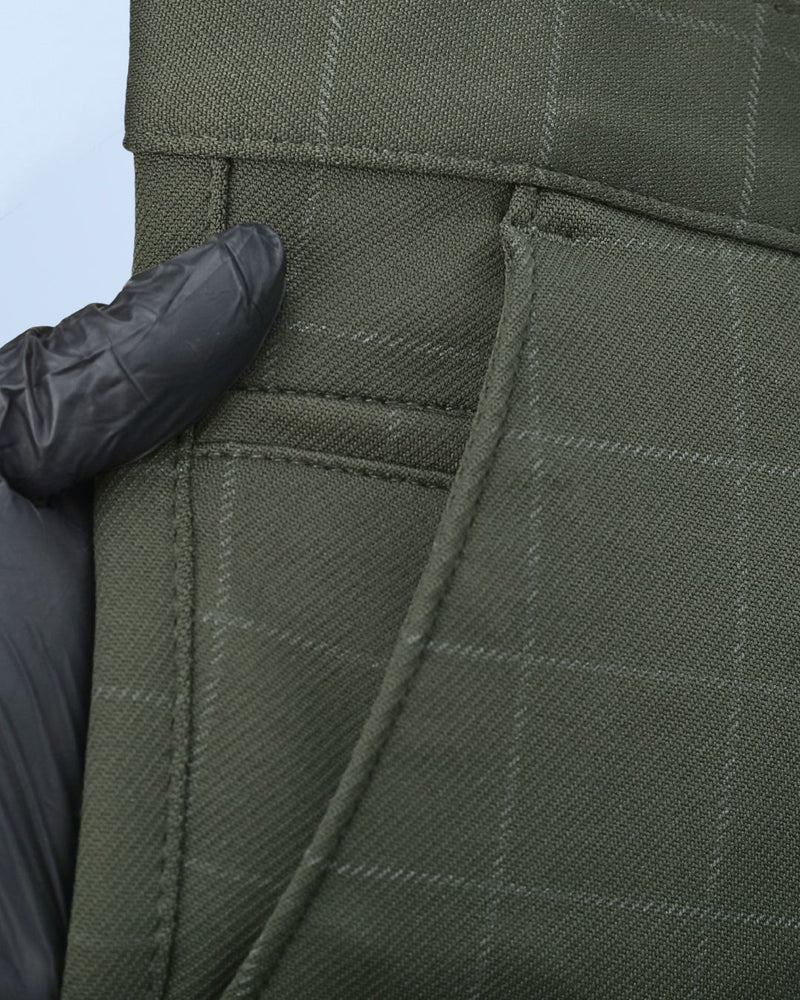 Olive Box Checks - 2 way stretch - COTTON PANT