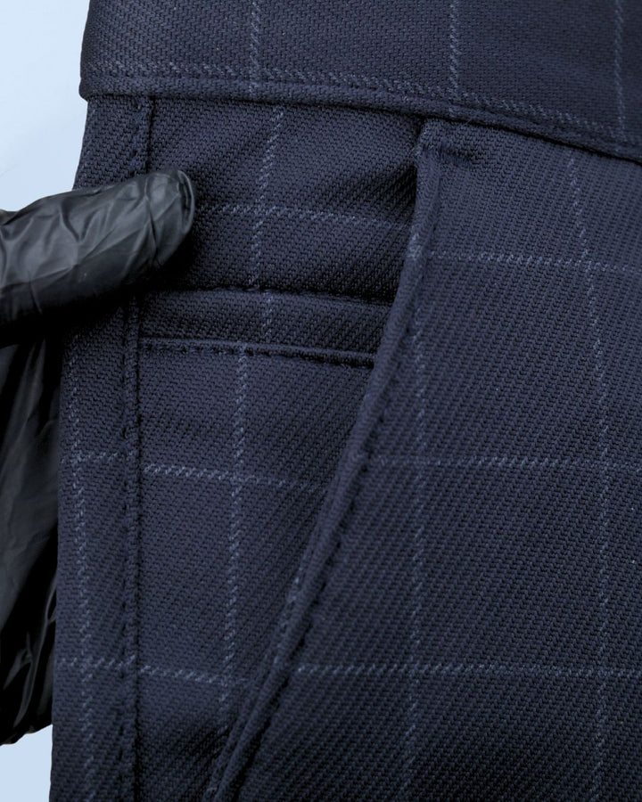 Navy Box Checks - 2 way stretch - COTTON PANT
