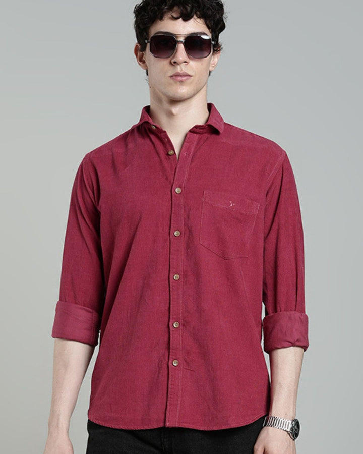 Dark Pink - Full-Corduroy Shirt