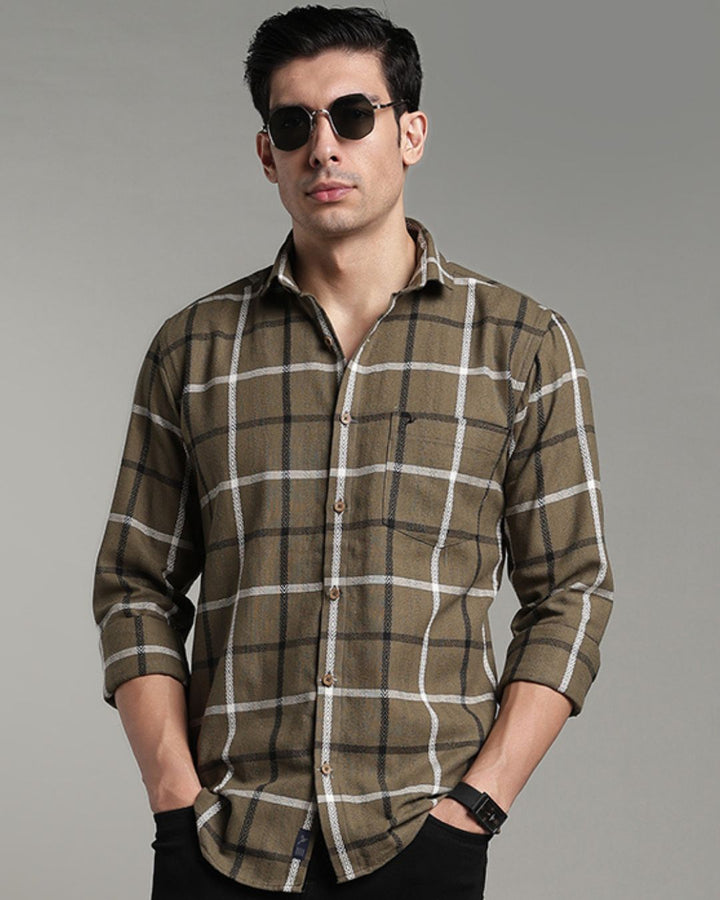 Khaki Green Monochrome Checks -Full-Stain Proof