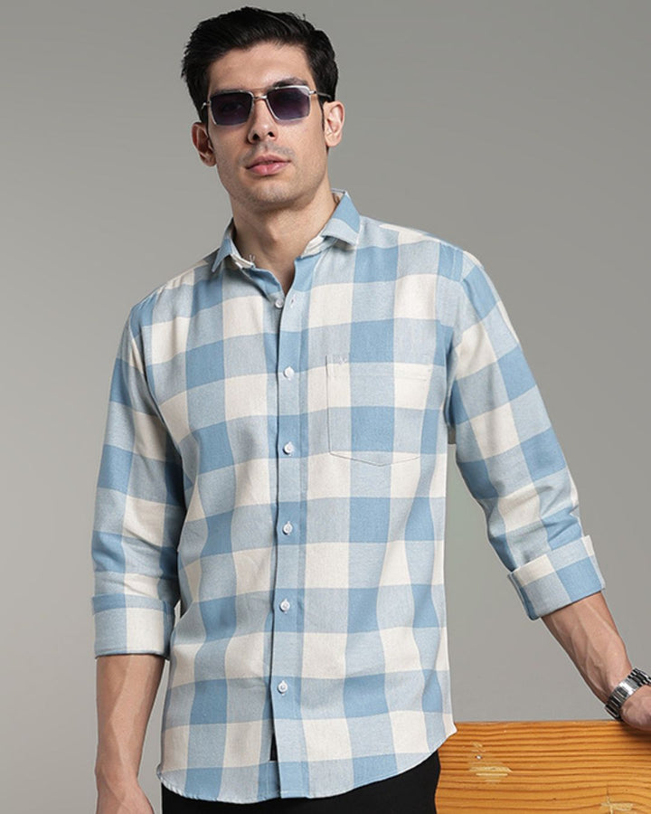 Mild Cream & Blue Box Checks -Full-Stain Proof