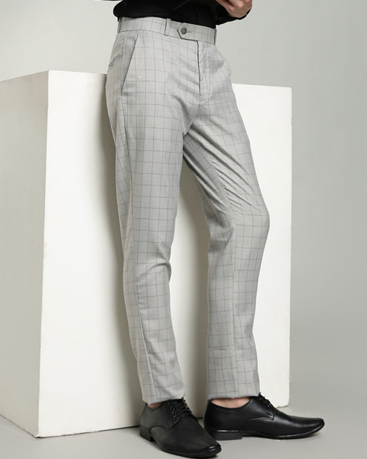Silver Grey Box Checks - Wrinkle free Formal Pant