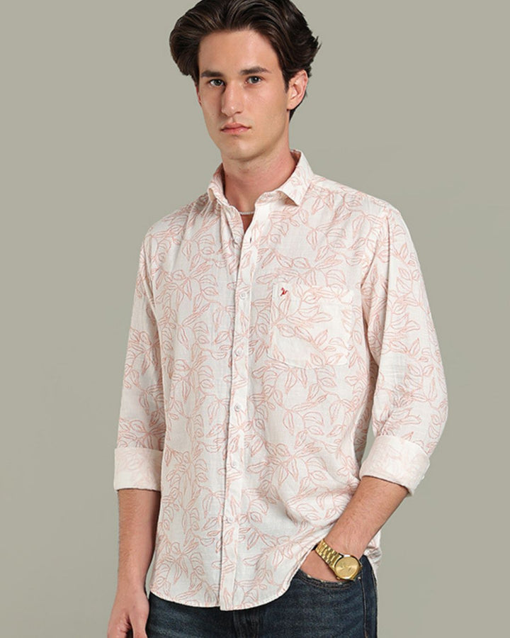 White & Red Leaf Print -Full-Stain Proof