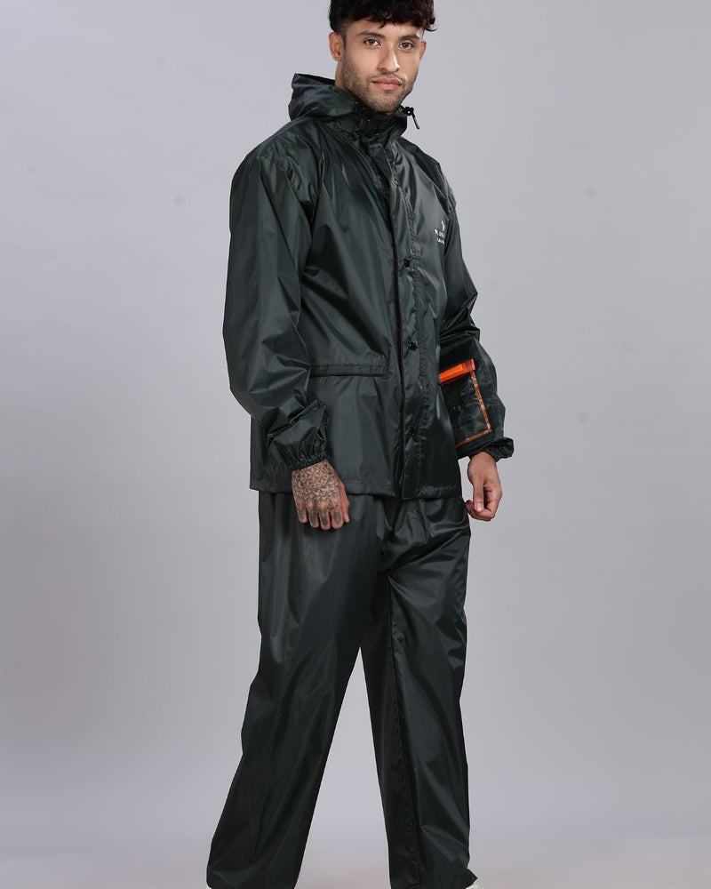 Military Green - Rain Jacket with Pant and Mobile Pouch