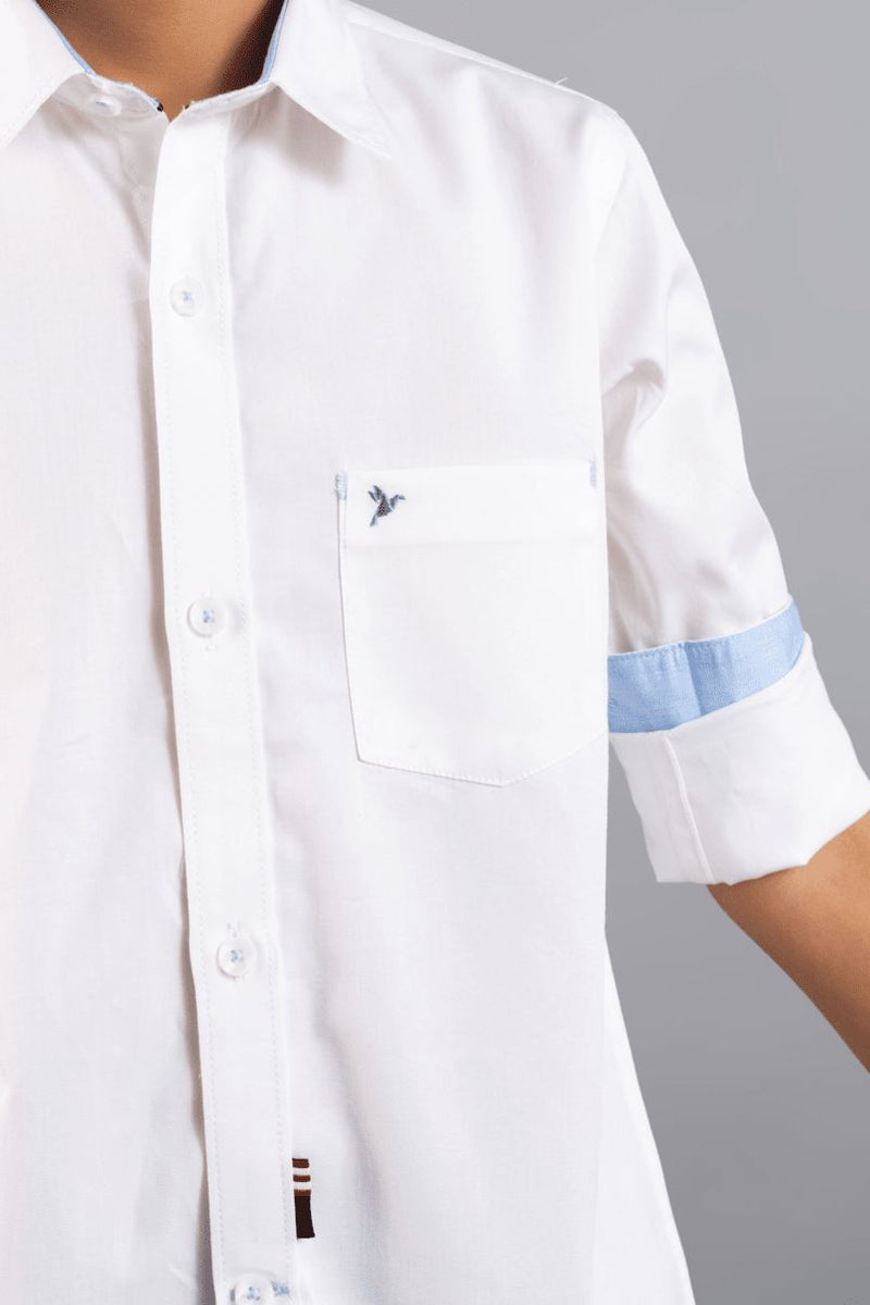 KIDS - White with Blue Solid-Stain Proof Shirt