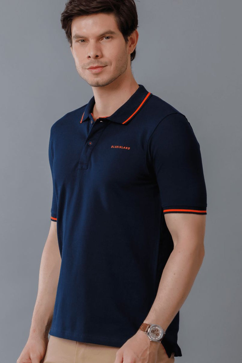 Navy with Orange Solid TShirt - Stain Proof