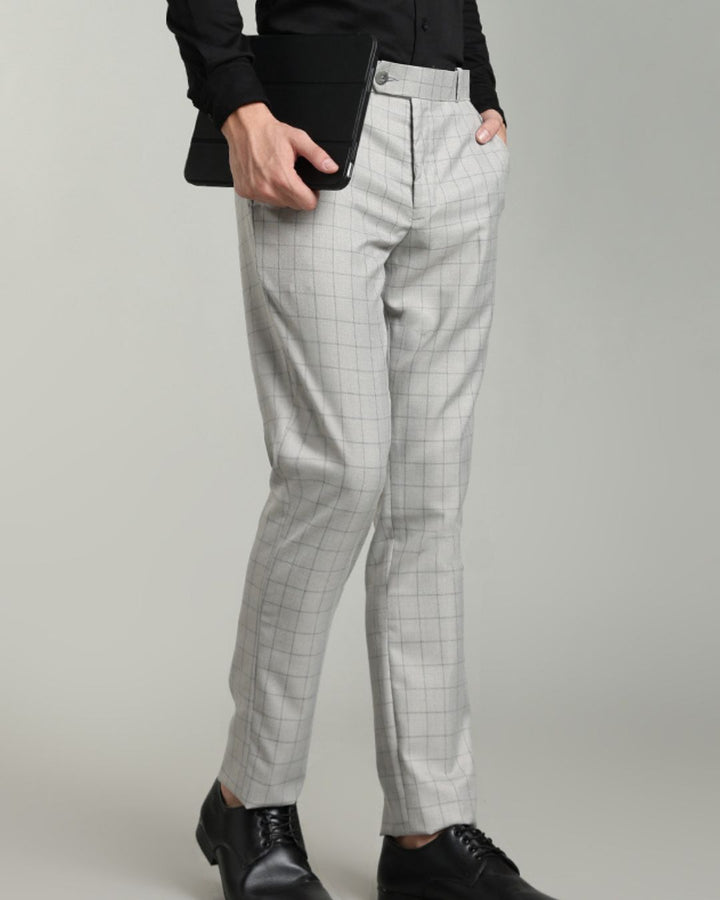 Silver Grey Box Checks - Wrinkle free Formal Pant