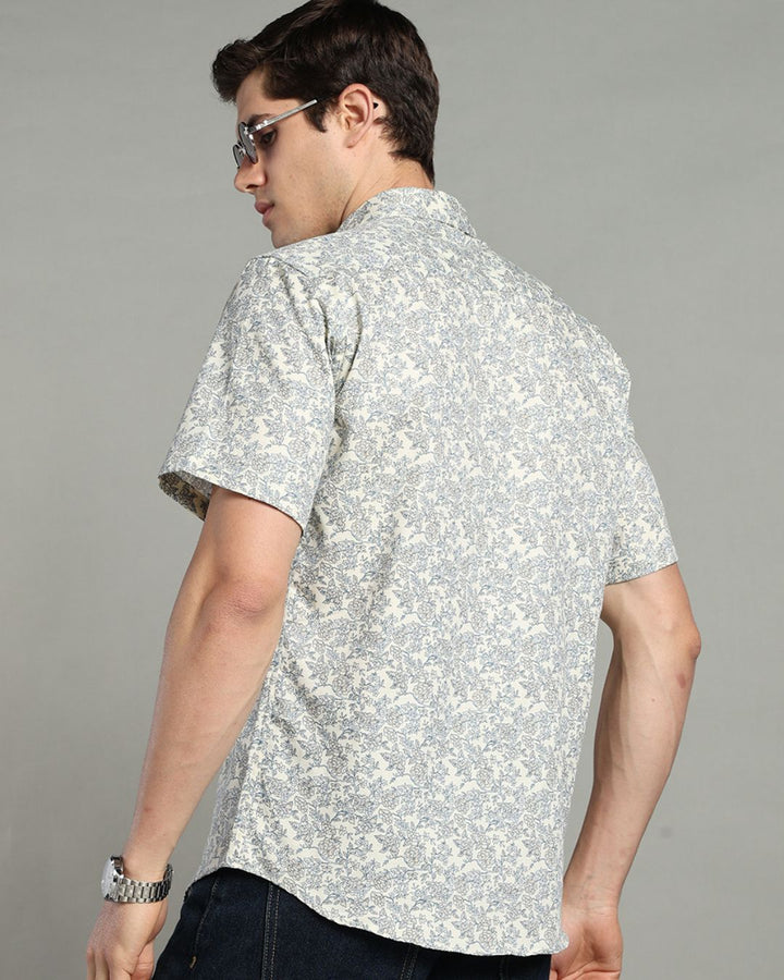 Beige Floral Print -Half-Stain Proof