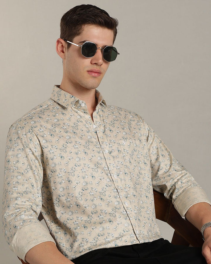 Beige & Teal Print -Full-Stain Proof
