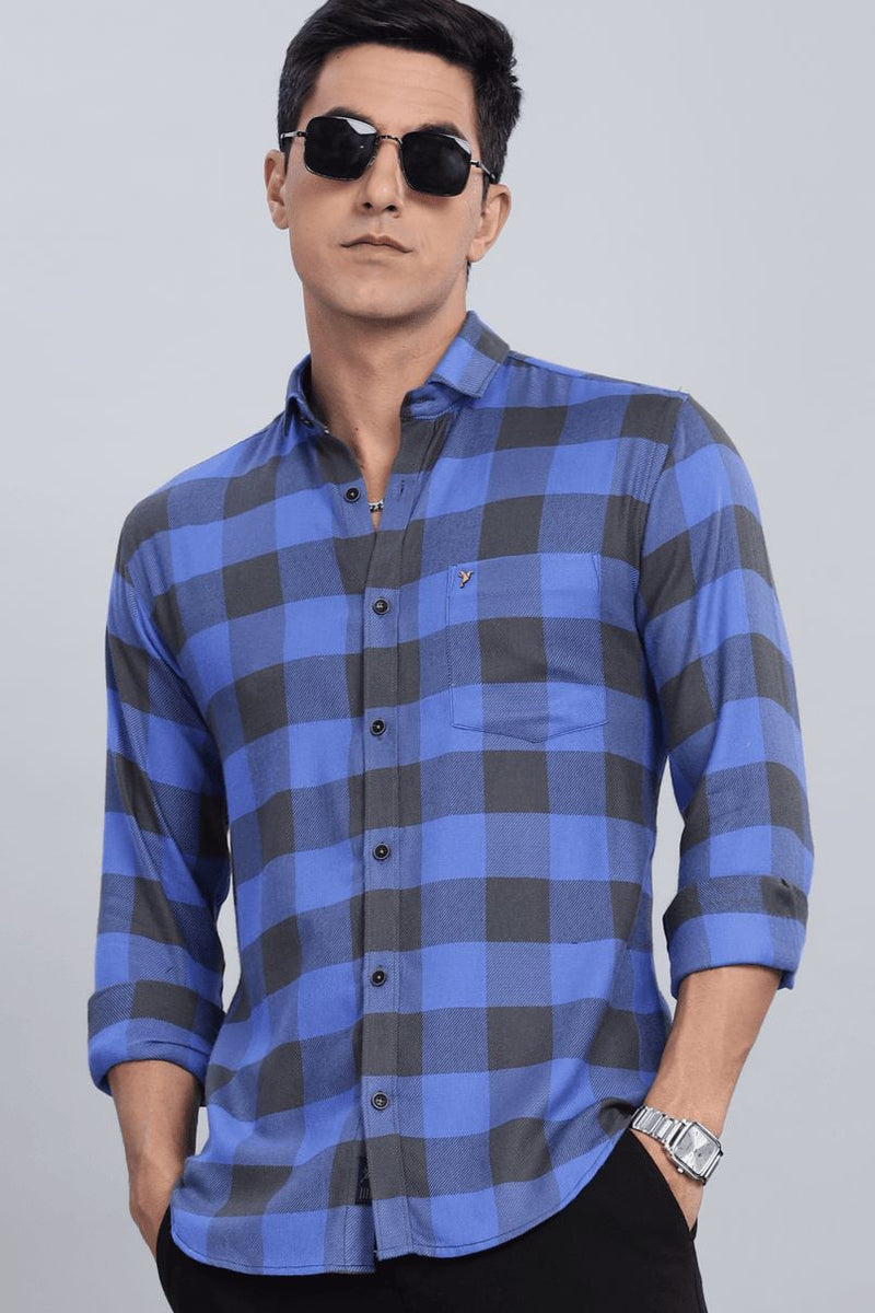 Cobalt Blue & Grey Checks - Full-Stain Proof