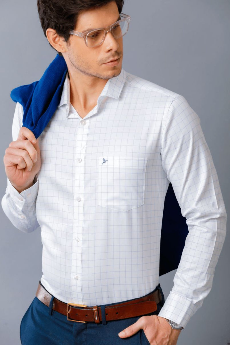 White and Blue Mini Formal Checks - Full-Stain Proof