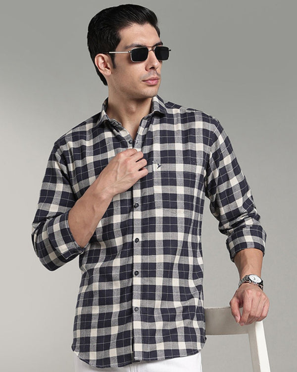 Navy & Cream Box Checks - Full-Stain Proof