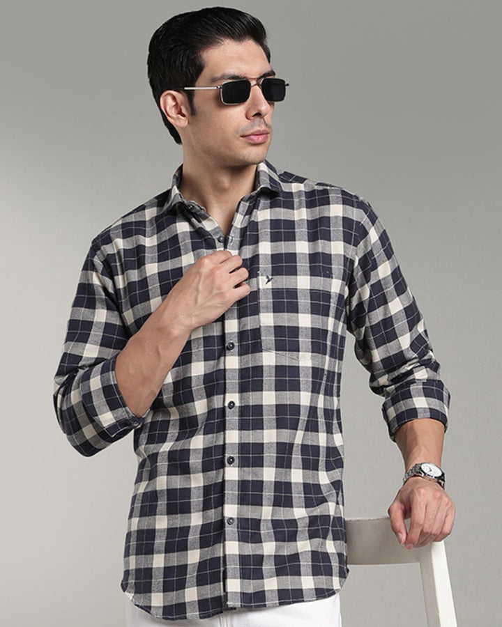 Navy & Cream Box Checks - Full-Stain Proof
