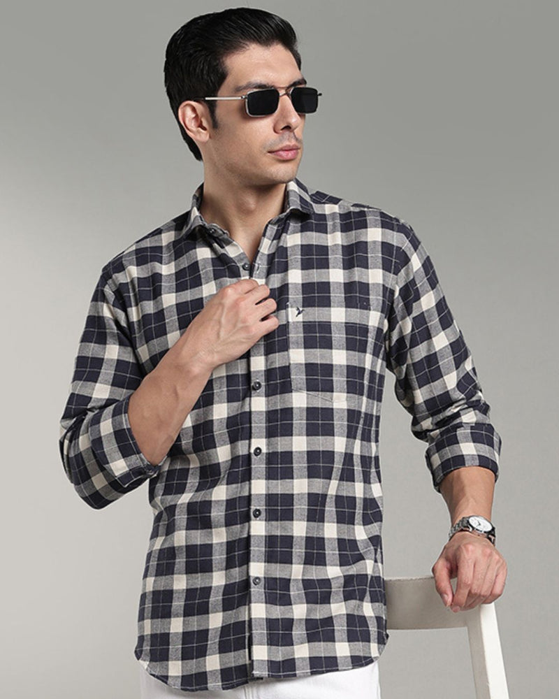 Navy & Cream Box Checks - Full-Stain Proof