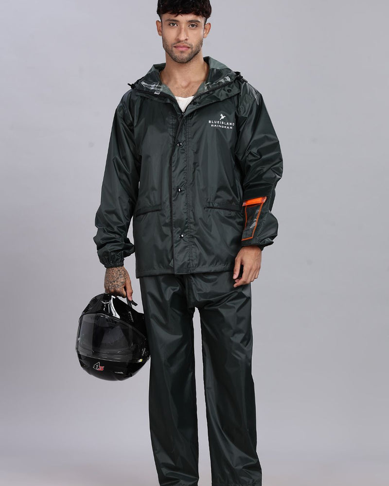 Military Green - Rain Jacket with Pant and Mobile Pouch