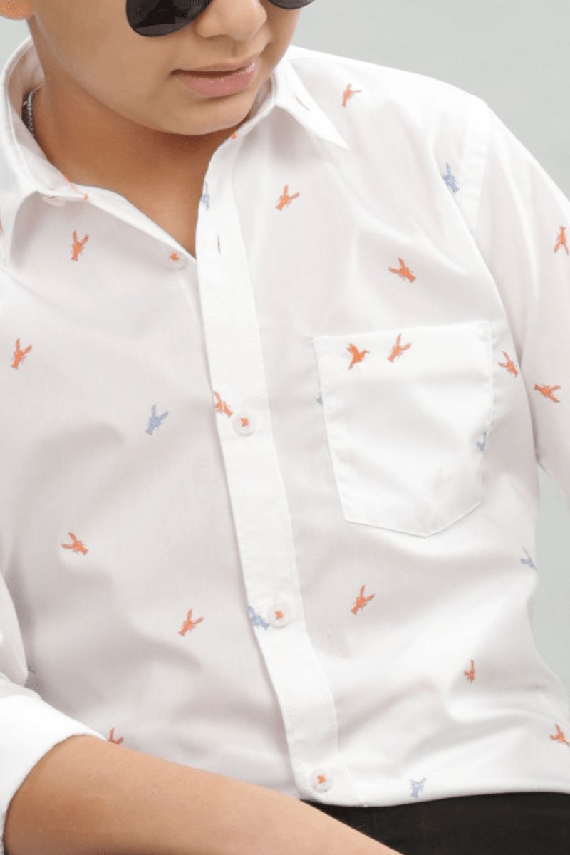 KIDS - White Lobster Print-Stain Proof Shirt