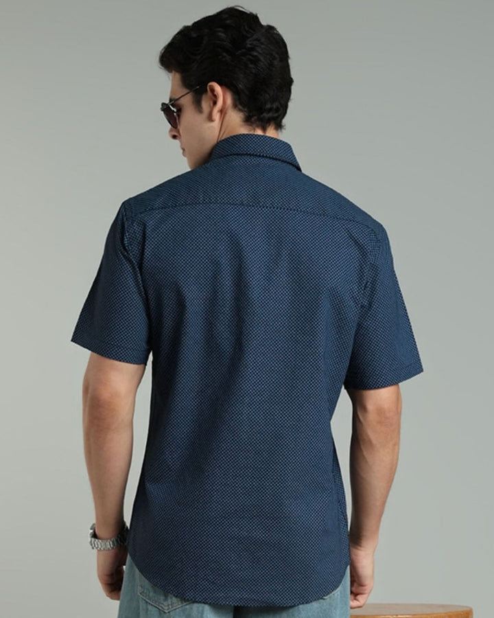 Navy Hex Print -Half-Stain Proof
