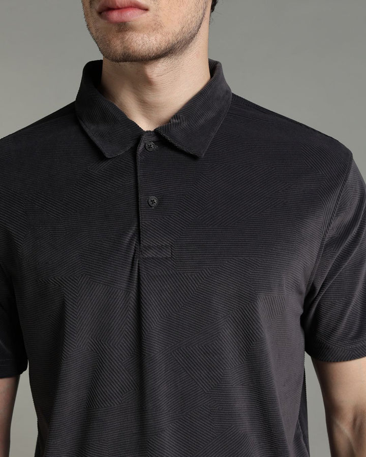 Iron Grey Geometric Textured - Polo Tshirt