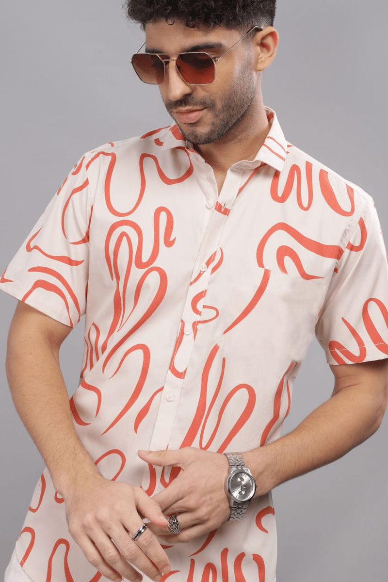 Tango Orange Print - Half Sleeve - Stain Proof