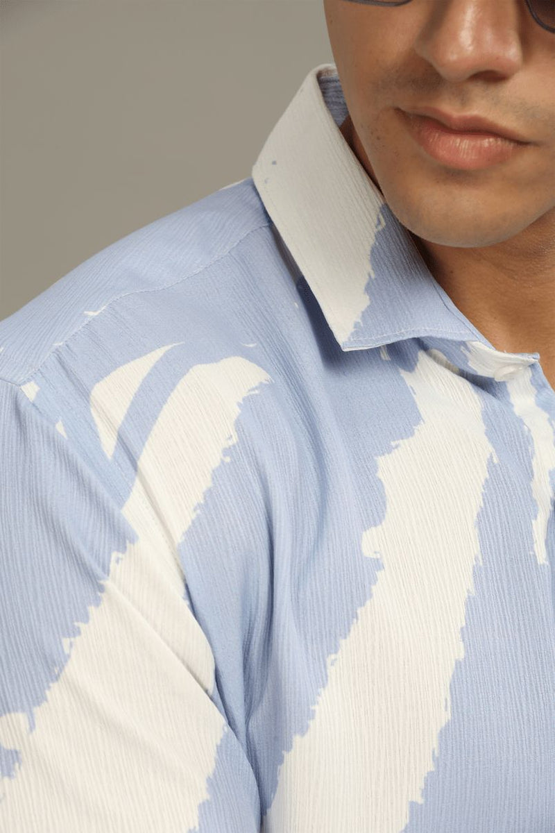 Mild Lavender & White Printed Shirt -Half- Wrinkle Free
