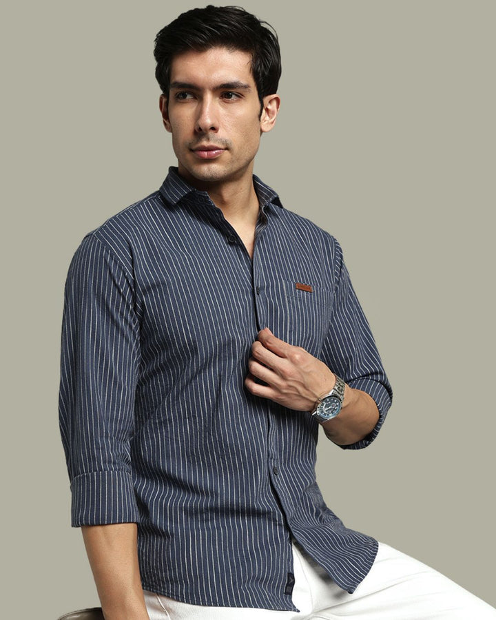 Slate Navy & White Pin Stripes - Full-Stain Proof