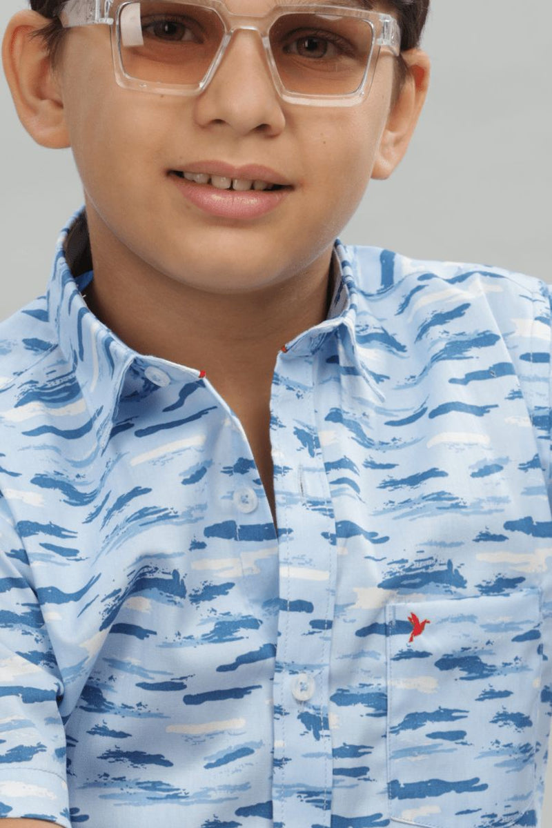 KIDS - Blue Cloudy Print - Half-Stain Proof Shirt